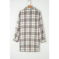 White Plaid Print Tunic Plus Size Shacket with Slits - 1X thumbnail
