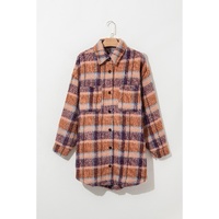 Multicolour Plus Size Plaid Print Collared Button up Jacket - 4X thumbnail