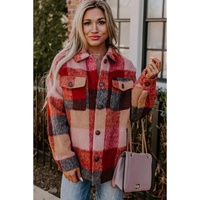 Orange Plaid Print Flap Pockets Buttoned Casual Plus Size Jacket - 3X thumbnail