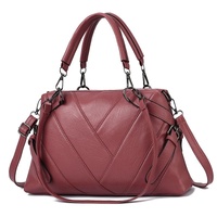 Soft Leather Geometric Handbag - Colourblock - Red Wine thumbnail