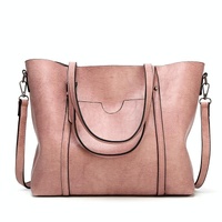 Stylish All-match Leather Handbag - Wax Finish - Wine Red thumbnail