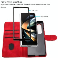 Smooth Leather Phone Case for Samsung Galaxy z Fold 4 - Line Pattern - Red thumbnail