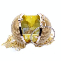 Crystal Tassel Clutch for Weddings and Parties - Gold Crystal Bag thumbnail