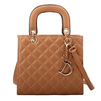 Leather Crossbody Bag with Rhombus Pattern for Women - Black thumbnail