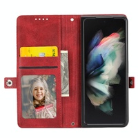 Leather Grid Texture Phone Case with Lanyard for Samsung Galaxy z Fold 4 - Red thumbnail