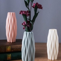 Set of 3 Creative Plastic Camellia Vases for Wet and Dry Decor - Pink thumbnail