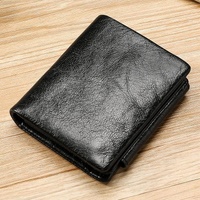 Multi-functional Oil Wax Leather Rfid Wallet - Black thumbnail