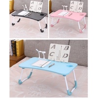 Portable Folding Desk with Fan & Lamp - Compact Design - Sky Blue thumbnail