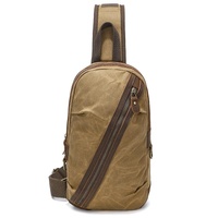 Canvas & Leather Men Chest Bag Crossbody & Waist Bag Combo - Khaki thumbnail
