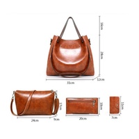 Retro Ladies Handbag - 4-in-1 Fashion Bucket Bag with Large Capacity - Black thumbnail