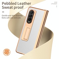 Premium Litchi Leather Hinged Phone Case for Samsung Galaxy z Fold 4 - with Pen - Gold thumbnail