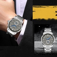 Waterproof Men Quartz Watch with Night Light - H9009b-g - Silver Black thumbnail