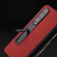Cross Texture Leather Phone Case with Holder for Samsung Galaxy z Fold 4 5g - Red thumbnail