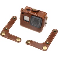 Leather Housing Case with Neck Strap and Buttons for Gopro Hero7 / 6 / 5 - Black - Coffee thumbnail