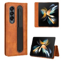 Vintage Leather Phone Case for Samsung Galaxy z Fold 4 5g with Magnetic Buckle - Blue thumbnail