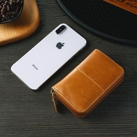 Leather Rfid Zipper Card Holder with Change Pocket - Coffee thumbnail