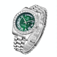 Men Quartz Watch with Diamond-encrusted Roman Numeral Dial - Silver Shell Green Dial thumbnail