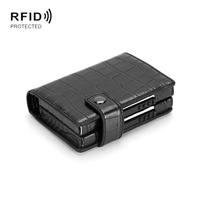 Secure Dual Card Wallet with Rfid Blocking - Crocodile Pattern Black thumbnail