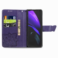 Embossed Butterfly Love Leather Case for Samsung Galaxy z Fold 4 - Flower Design - Dark Purple thumbnail