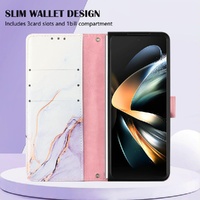 Marble Leather Flip Case for Samsung Galaxy z Fold 4 - White Purple Ls006 thumbnail