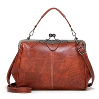 Adjustable Leather Crossbody Bag with Vintage Buckle - Brown thumbnail