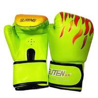 Adult Flame Pattern Pu Leather Boxing Gloves - Green thumbnail