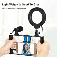 Vlogging Live Broadcast Smartphone Video Rig With Led Selfie Light Microphone Tripod Mount And Cold Shoe Head - Blue - Pkt3025L thumbnail
