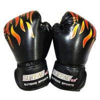Adult Flame Pattern Pu Leather Boxing Gloves - Fitness - Red thumbnail