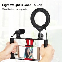 Vlogging Live Broadcast Smartphone Video Rig With 4.7 Inch Rgbw Ring Led Selfie Light Microphone And Pocket Tripod Mount Kit - Red thumbnail