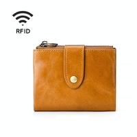Leather Rfid Wallet with Dual Zippers - Brown thumbnail