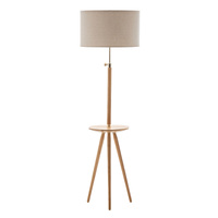 165cm Adjustable Bamboo Tripod Floor Lamp Light with Linen Shade & Built-In Table thumbnail