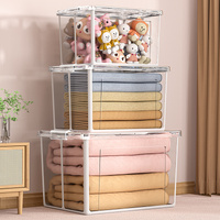 2x 82 Litre Modular Clear Foldable Storage Box with Lid Plastic Tub Collapsible thumbnail