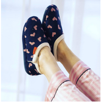 ARCHLINE Orthotic Slippers CLOSED Arch Scuffs Moccasins Pain Relief in Navy Hearts - EUR39 thumbnail