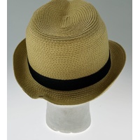 Dents Toyo Straw Trilby Fedora Hat Summer Fedora Small Brim - Natural/Black - S/M thumbnail