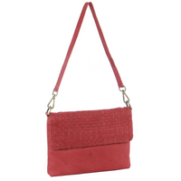 3PC Set Pierre Cardin Womens Woven Leather Cross-Body Bags + Backpack - Red thumbnail