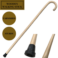 93cm WOODEN WALKING STICK Wood Cane Pole Carved Varnished Deluxe Sturdy - Beige thumbnail