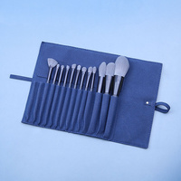 Gray 12-Piece Professional Makeup Brush Set with Cosmetic Bag - Premium Synthetic Fiber, Wooden Handle, Aluminum Tube thumbnail