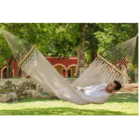 Mayan Legacy Queen Size Outdoor Cotton Mexican Resort Hammock With Fringe in Cream Colour thumbnail