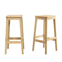 Artiss 2x Bar Stools Rubber Wood Stool Counter Chair Rattan Barstools Kitchen