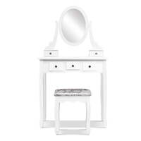 Artiss Dressing Table Stool Set Mirror Drawers Makeup Cabinet Storage Desk White