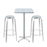 Gardeon 3-Piece Outdoor Bar Set Bistro Table Stools Adjustable Square Cafe