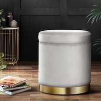 Artiss Ottoman Storage Foot Stool Round Velvet Grey