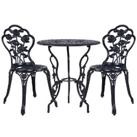 Gardeon 3PC Outdoor Setting Bistro Set Chairs Table Cast Aluminum Rose Black