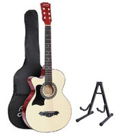 Alpha 38 Inch Acoustic Guitar Wooden Body Steel String w/ Stand Left Handed