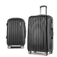Wanderlite 2pcs Luggage Trolley Set Travel Suitcase Carry On Hard Case Lightweight Black