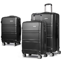 Wanderlite 3pc Luggage Trolley Set Suitcase Travel TSA Carry On Hard Case Lightweight Black