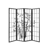 Artiss 4 Panel Room Divider Screen 174x179cm Bamboo Black White