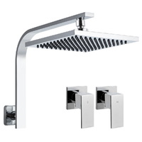 Cefito 8&#39;&#39; Rain Shower Head Wall Arm Square High Pressure Twins Tap Chrome