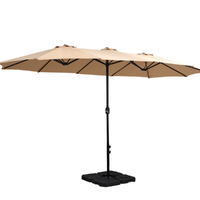 Instahut 4.57m Outdoor Umbrella w/Base Stand Beach Pole Garden Tilt Beige