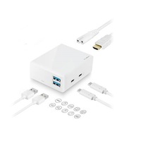 MBEAT Cubix portable USB-C Docking Station with Built-in Power (White Colour) - USB-C 2.0 20V/45W Direct Output (5Gps)/2x USB 3.0/1x USB-C/1x HDM